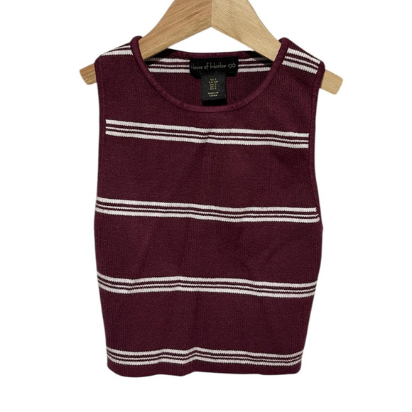 House of Harlow Tank Top Womens Small Burgundy White Striped Knit Crop Stretch - Picture 1 of 4